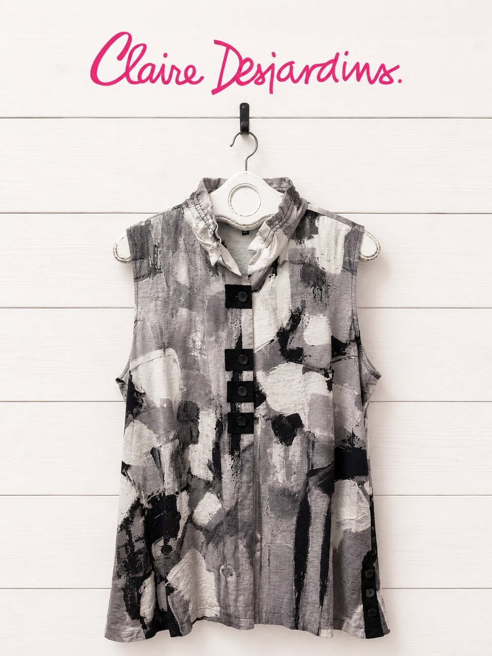 CLAIRE DESJARDINS Abstract Print Sleeveless Tunic Top XXL